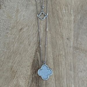 Fashion Jewelry Double Chain Rhinestone CloverLeaf Drop Necklace